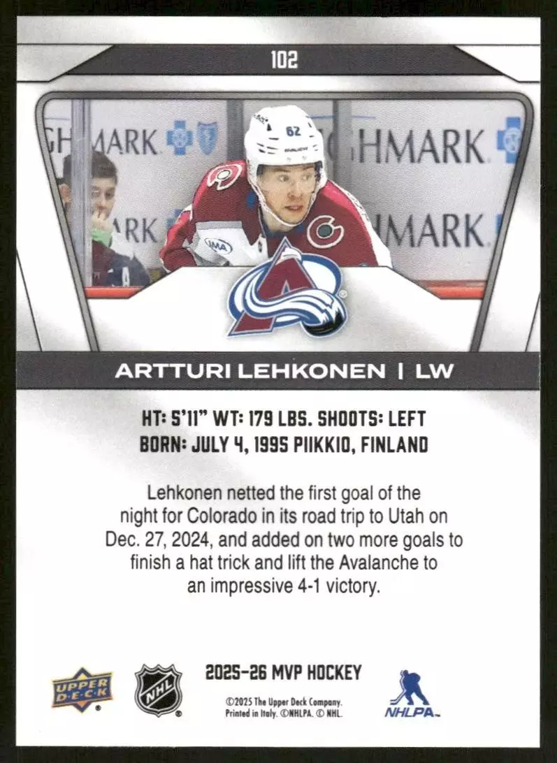 2025-26 Upper Deck MVP #102 Artturi Lehkonen 1