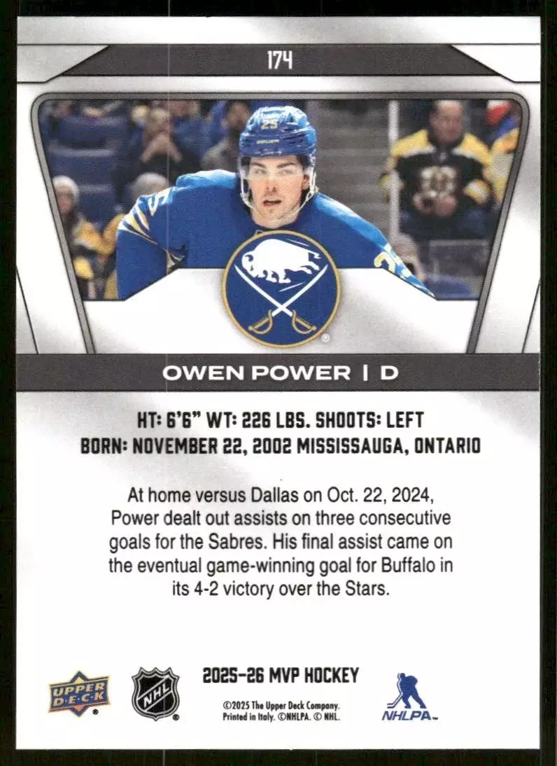 2025-26 Upper Deck MVP #174 Owen Power 1