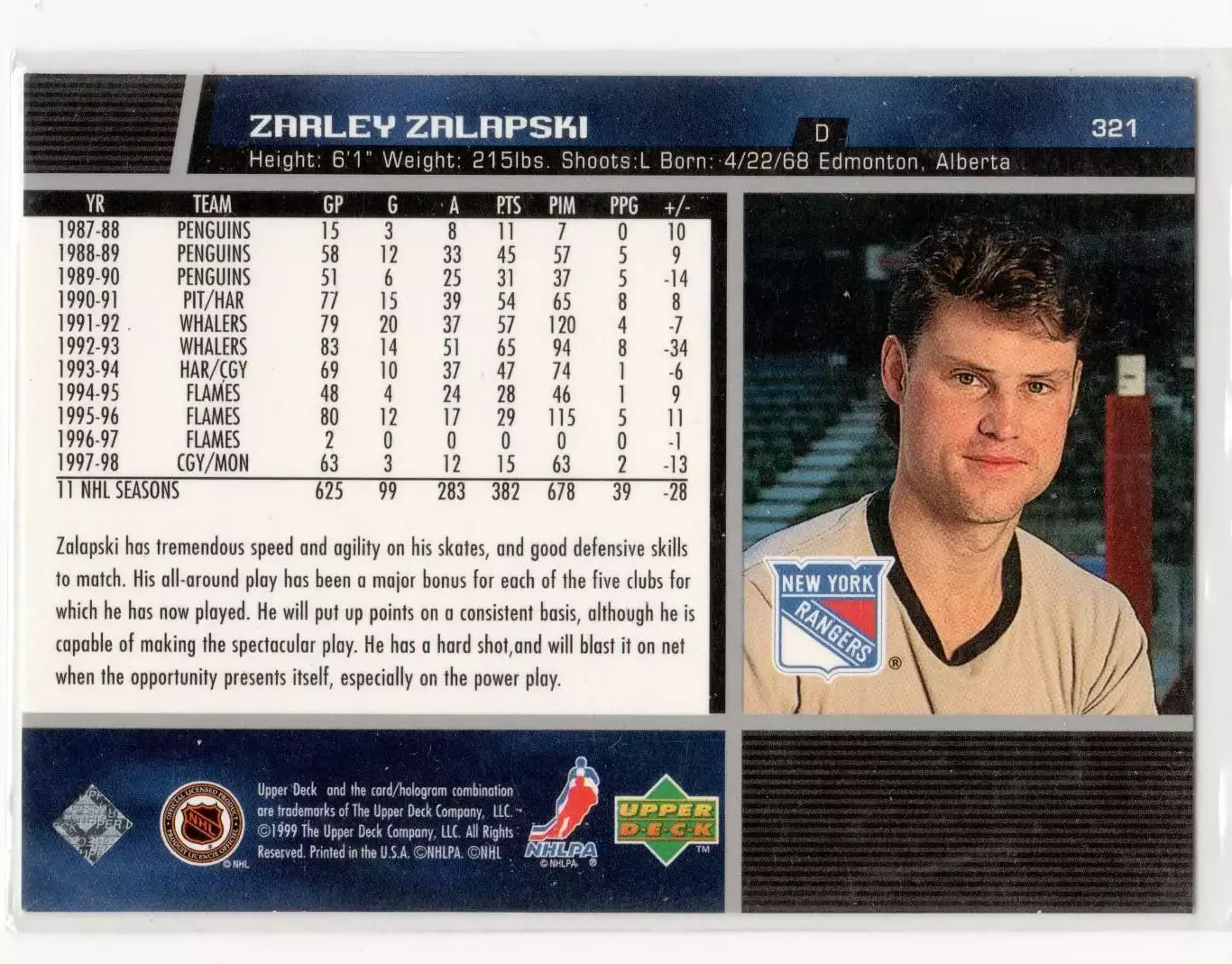 1998-99 Upper Deck Gold Reserve #321 Zarley Zalapski 1