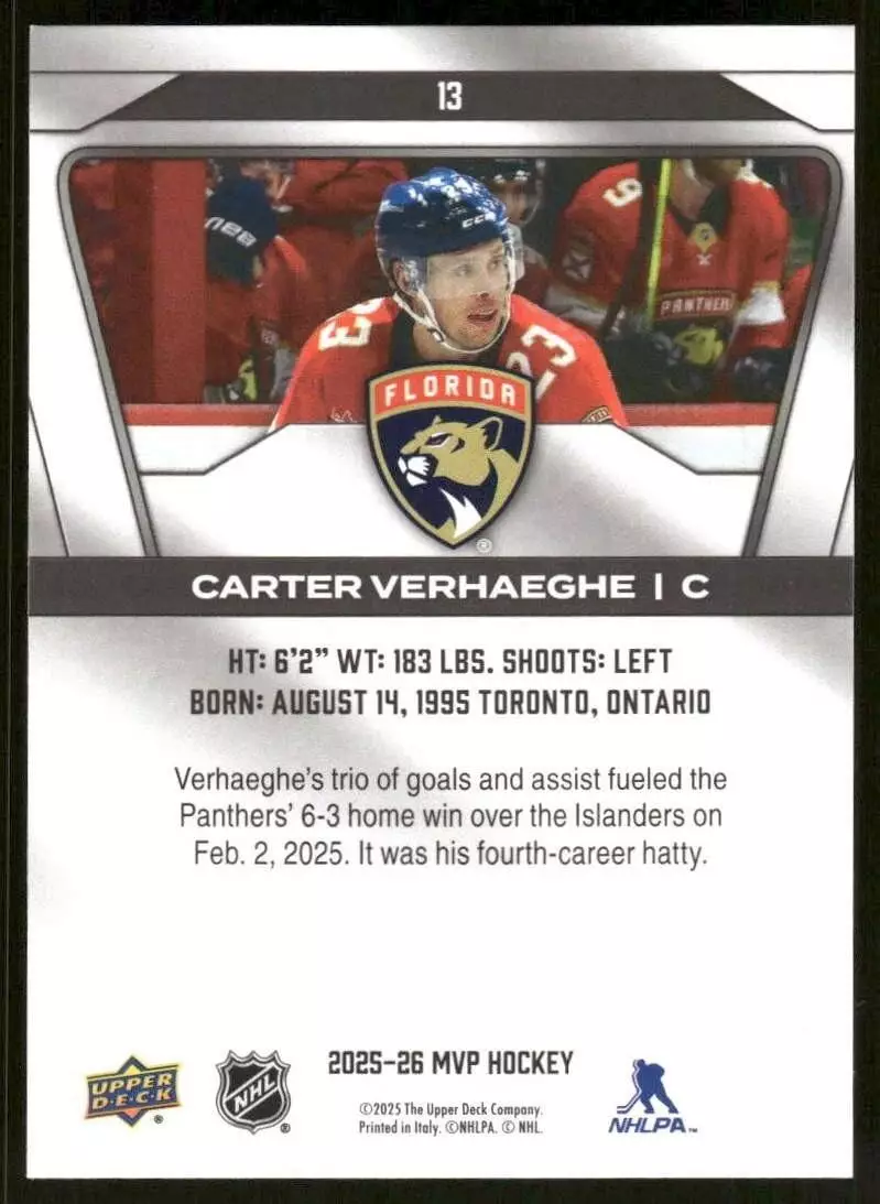 2025-26 Upper Deck MVP #13 Carter Verhaeghe 1