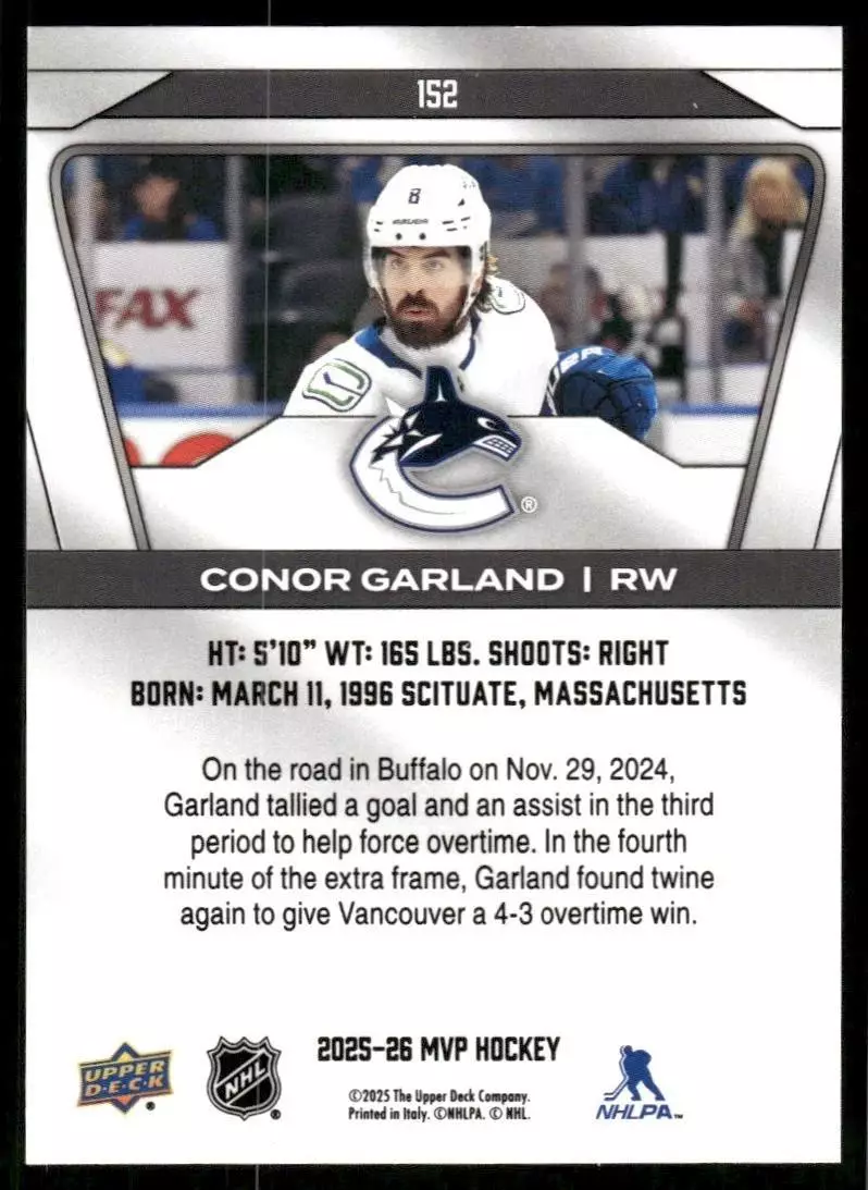 2025-26 Upper Deck MVP #152 Conor Garland 1