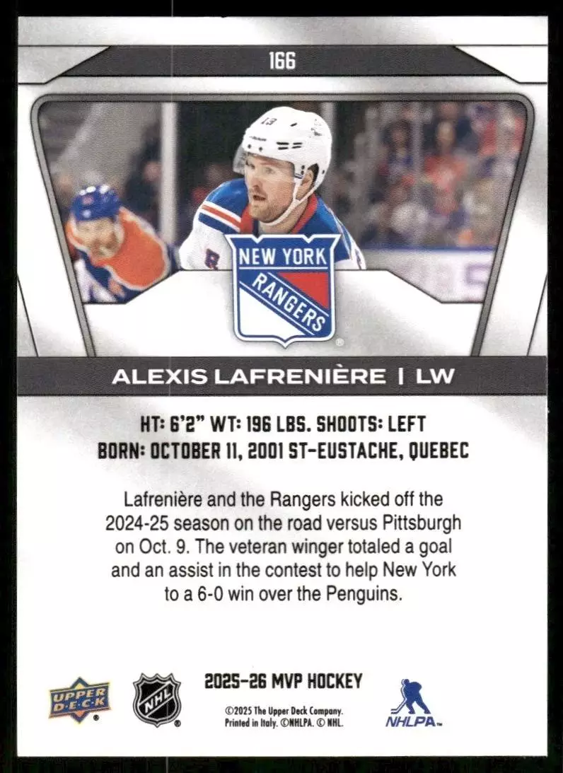 2025-26 Upper Deck MVP #166 Alexis Lafreniere 1