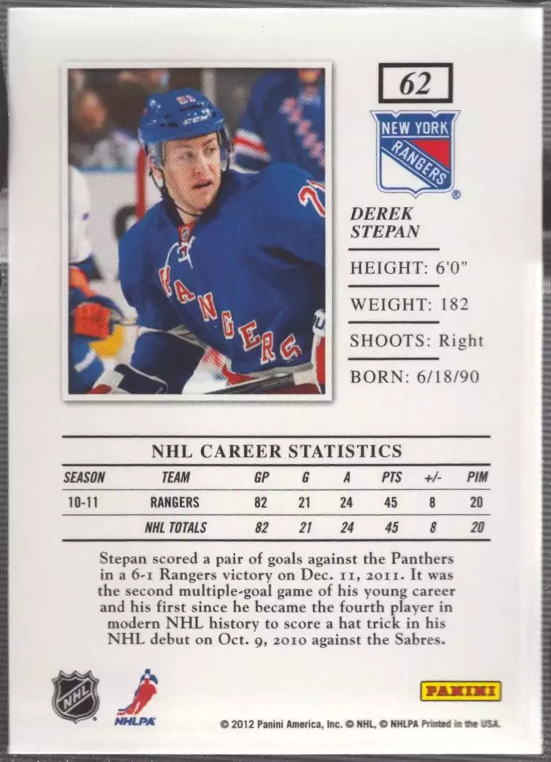 2011-12 Elite #62 Derek Stepan 1