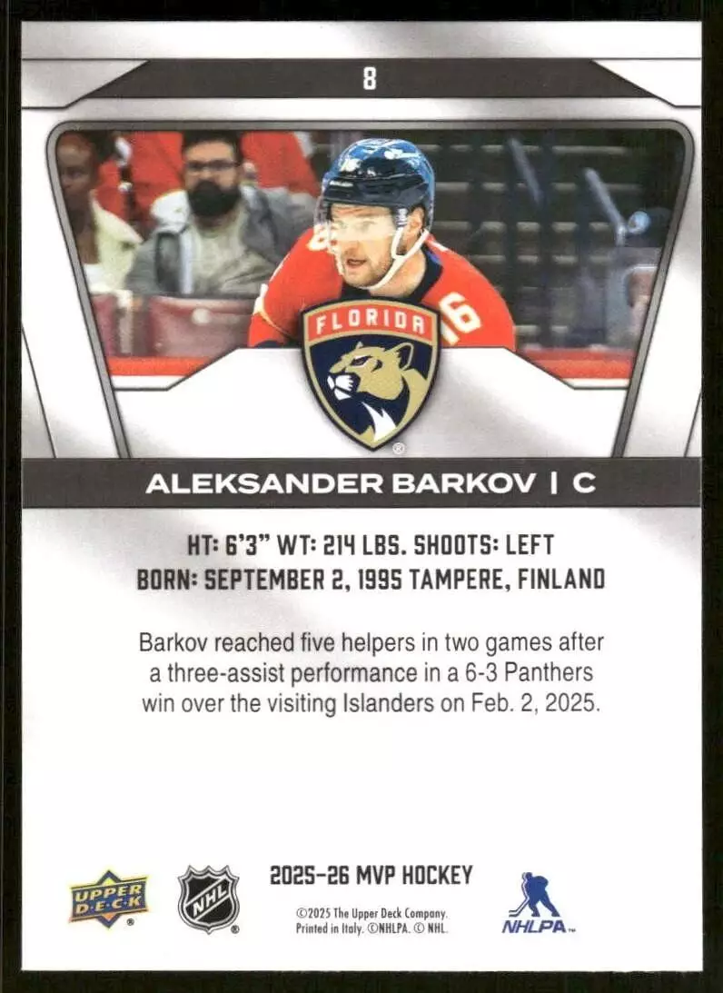 2025-26 Upper Deck MVP #8 Aleksander Barkov 1
