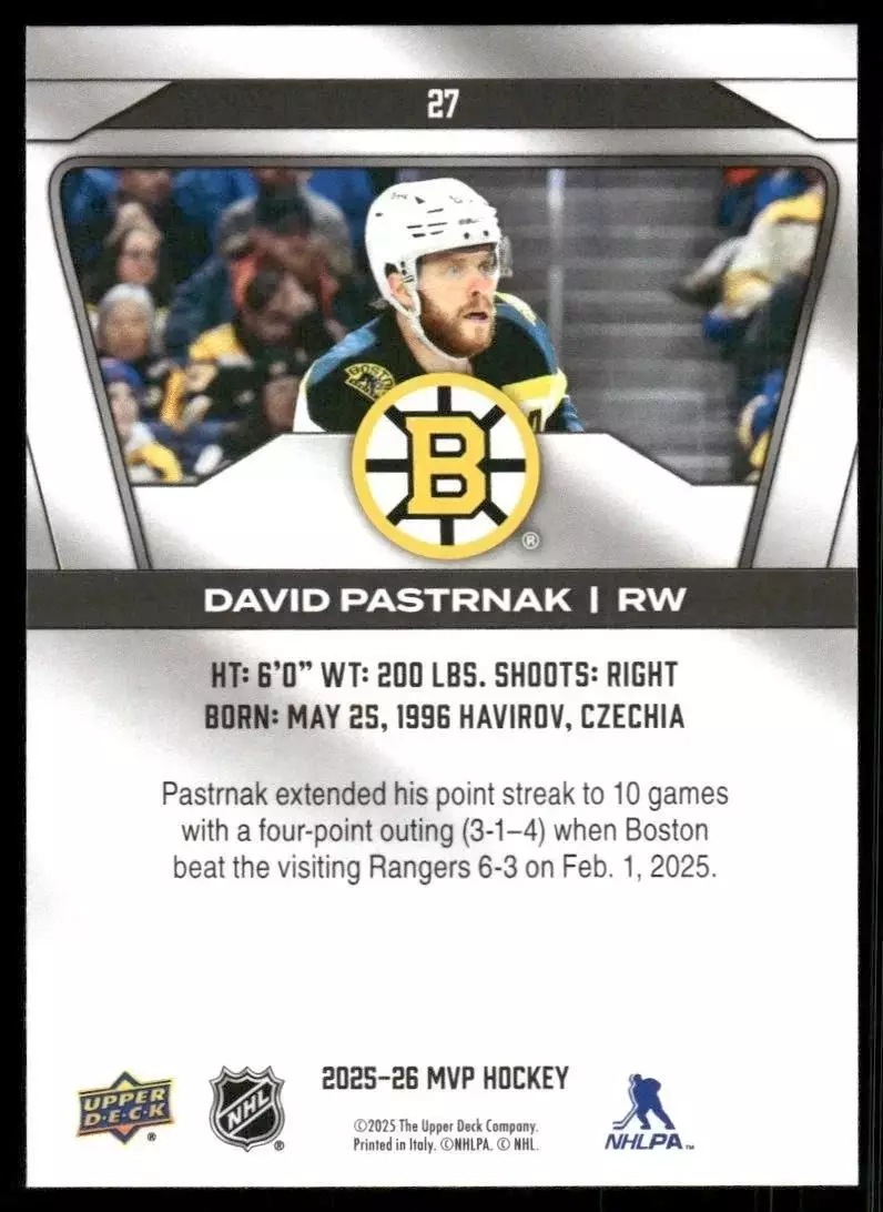 2025-26 Upper Deck MVP #27 David Pastrnak 1