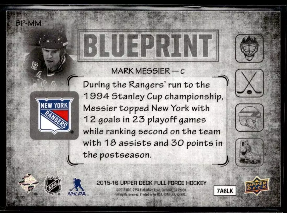 2015-16 Upper Deck Full Force Blueprint #BPMM Mark Messier 1