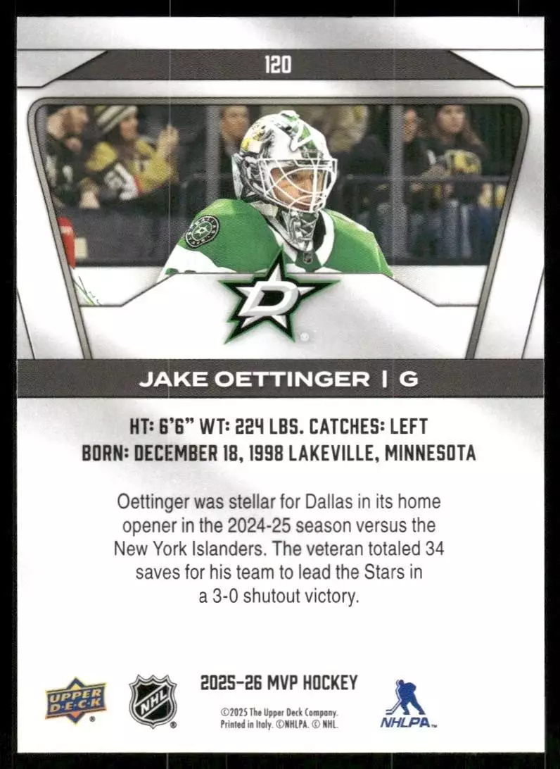 2025-26 Upper Deck MVP #120 Jake Oettinger 1