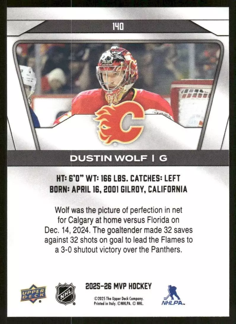 2025-26 Upper Deck MVP #140 Dustin Wolf 1