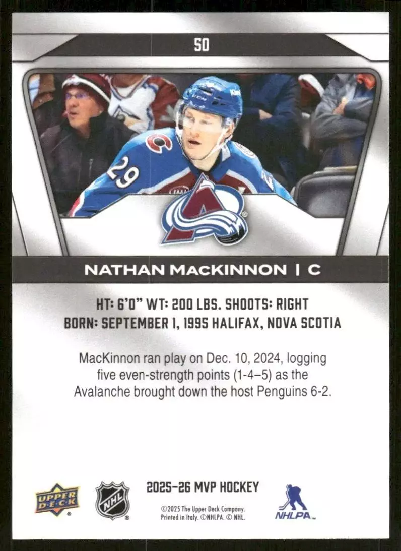 2025-26 Upper Deck MVP #50 Nathan MacKinnon 1