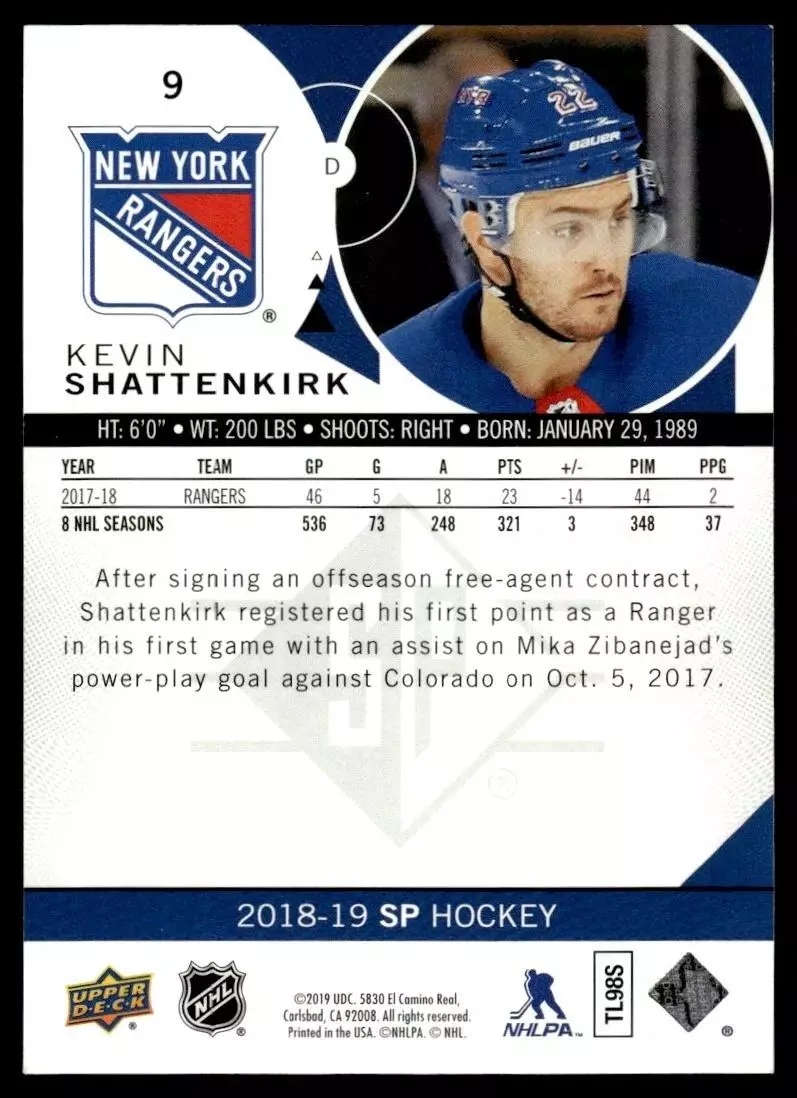 2018-19 SP #9 Kevin Shattenkirk 1
