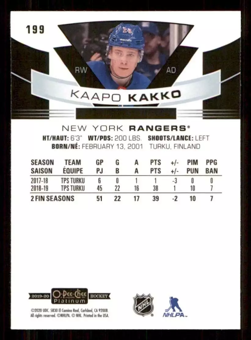 2019-20 O-Pee-Chee Platinum #199 Kaapo Kakko RC 1
