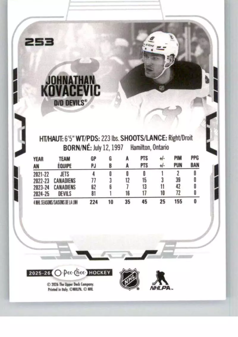 2025-26 O-Pee-Chee #253 Johnathan Kovacevic 1