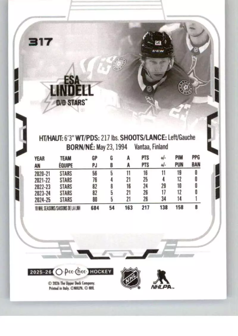 2025-26 O-Pee-Chee #317 Esa Lindell 1