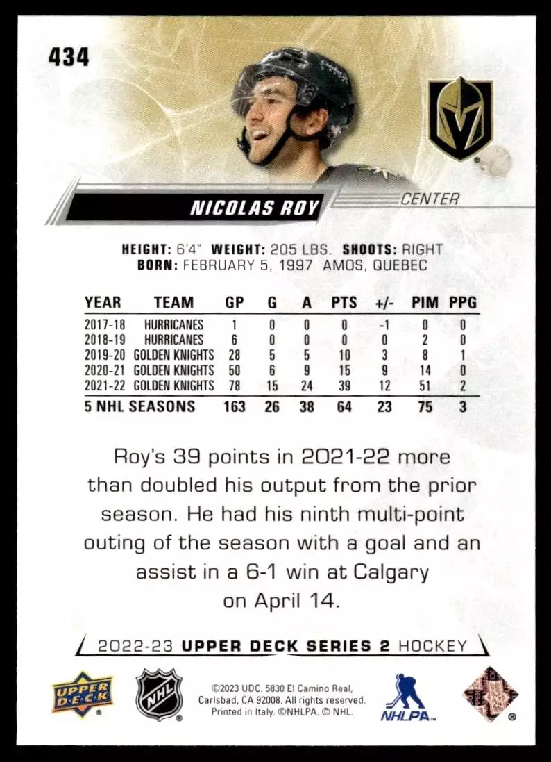 2022-23 Upper Deck #434 Nicolas Roy 1