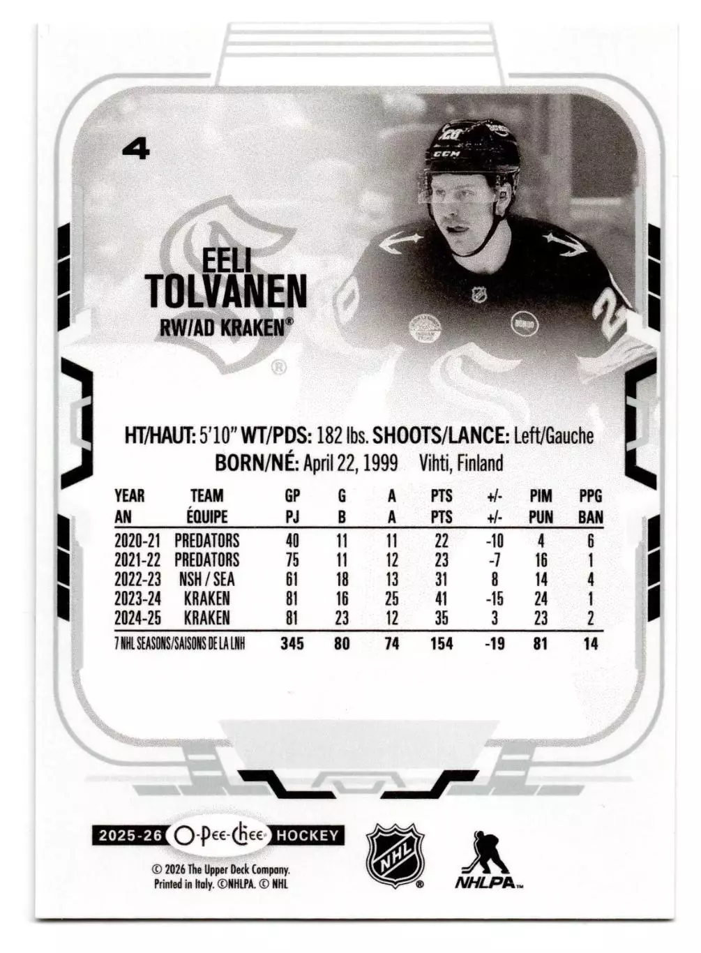 2025-26 O-Pee-Chee #4 Eeli Tolvanen 1