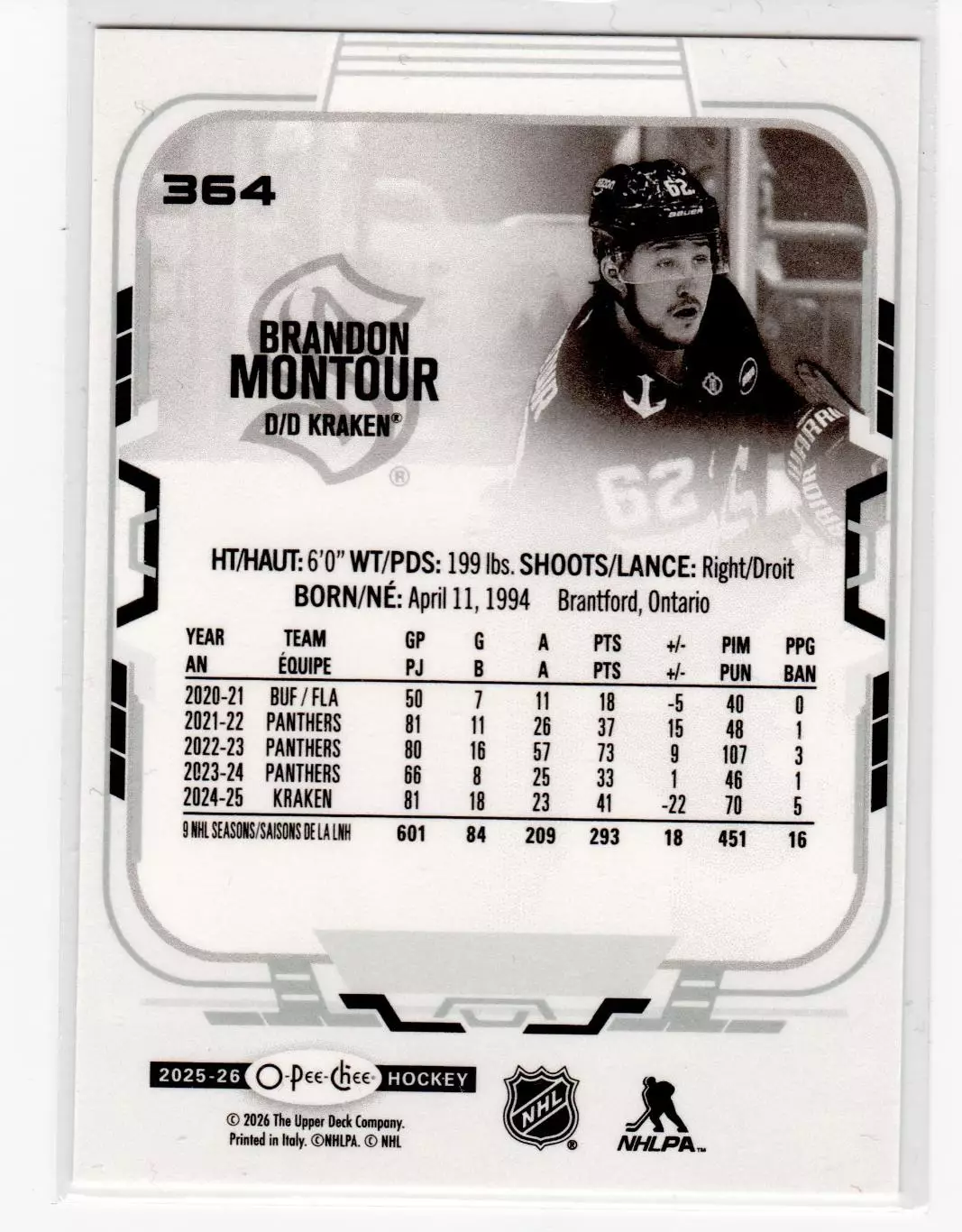 2025-26 O-Pee-Chee #364 Brandon Montour 1