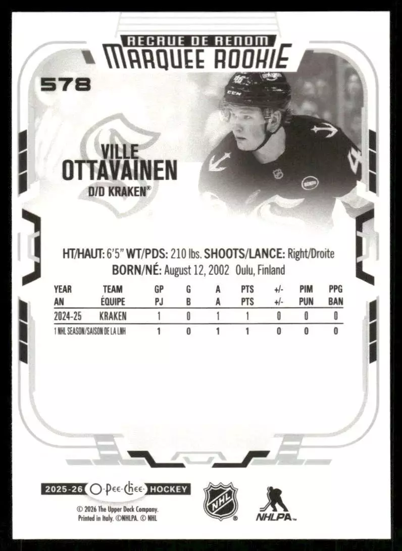 2025-26 O-Pee-Chee #578 Ville Ottavainen RC 1