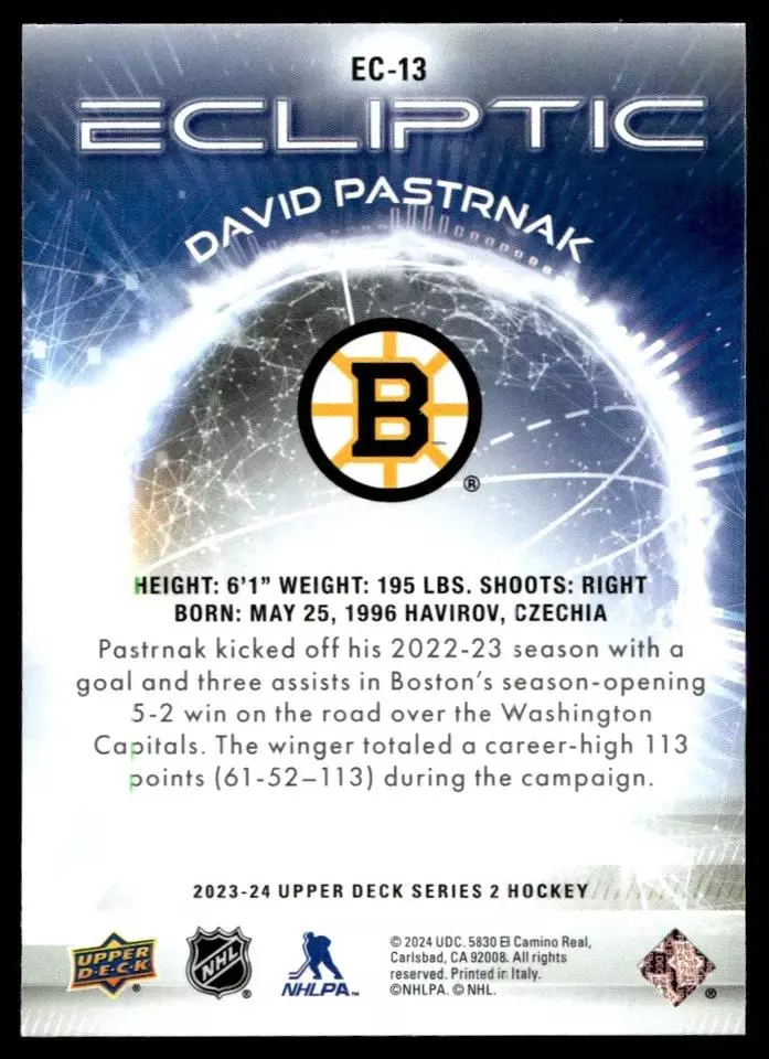 2023-24 Upper Deck Ecliptic #EC13 David Pastrnak 1