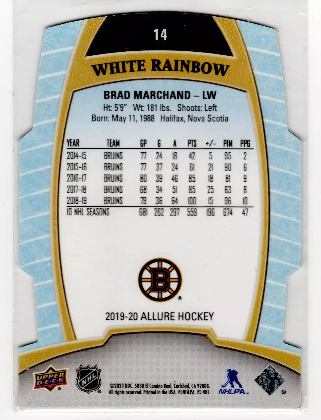 2019-20 Upper Deck Allure White Rainbow #14 Brad Marchand 1