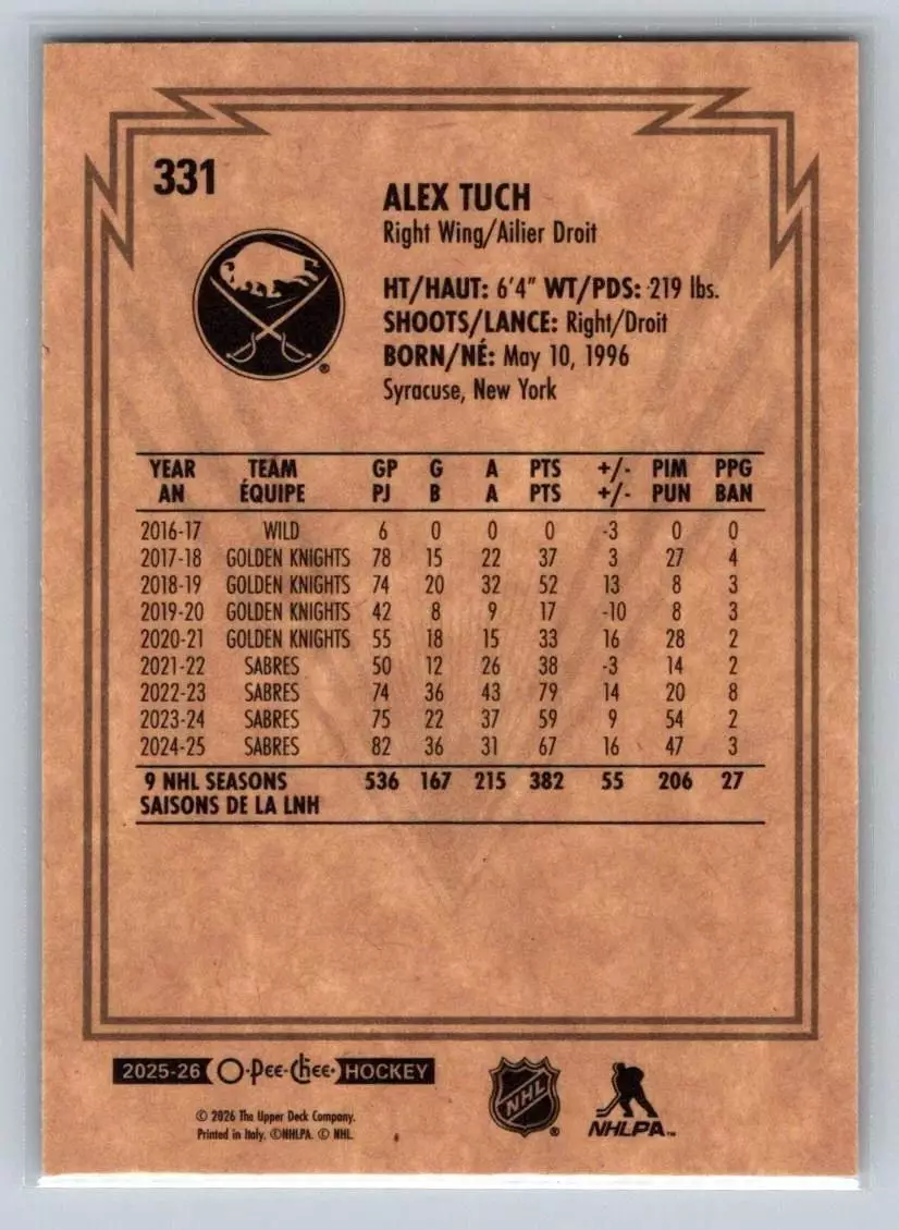2025-26 O-Pee-Chee Retro #331 Alex Tuch 1