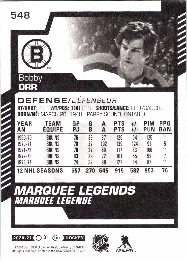 2020-21 O-Pee-Chee #548 Bobby Orr ML 1