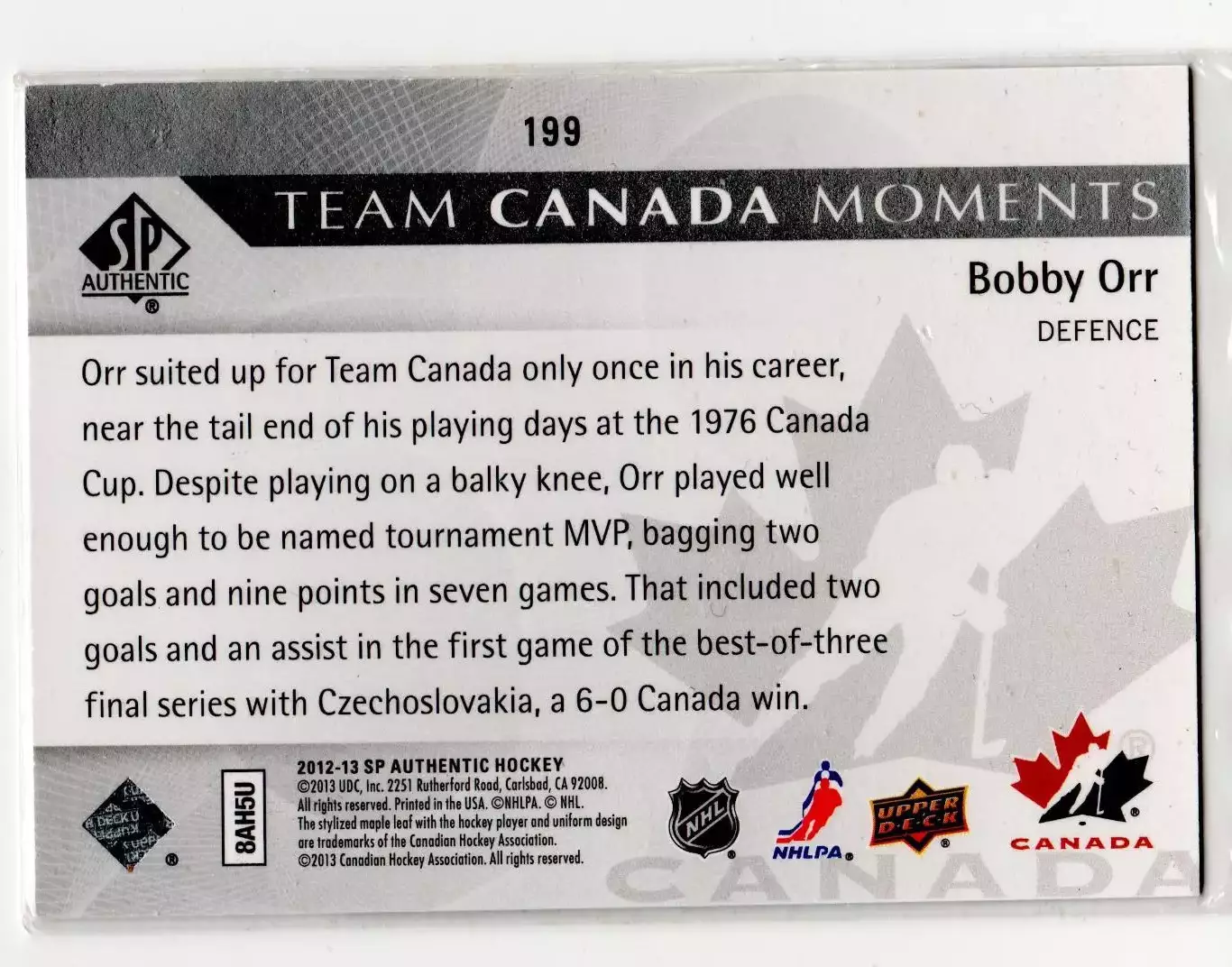 2012-13 SP Authentic #199 Bobby Orr TC 1