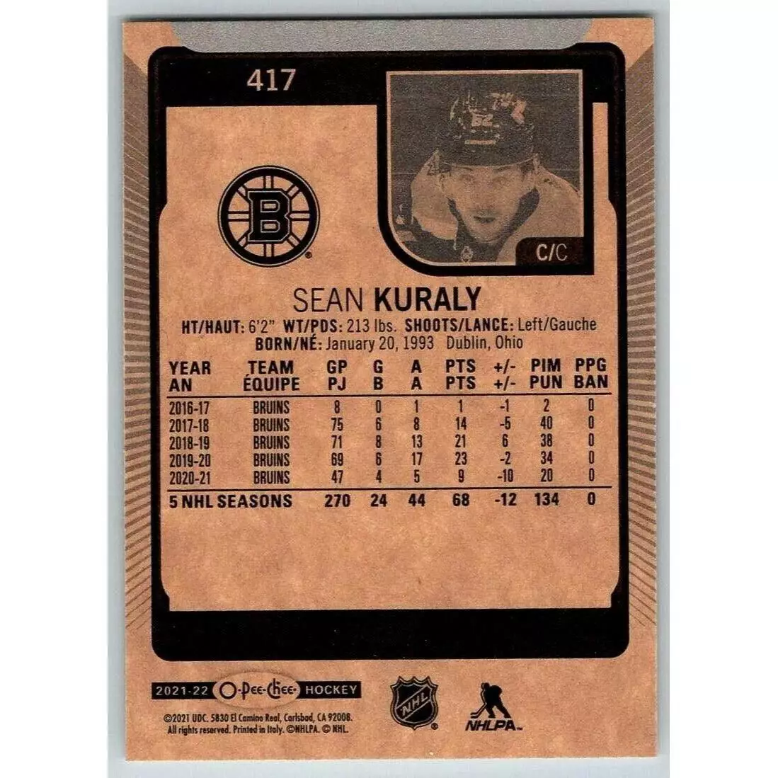 2021-22 O-Pee-Chee #417 Sean Kuraly 1