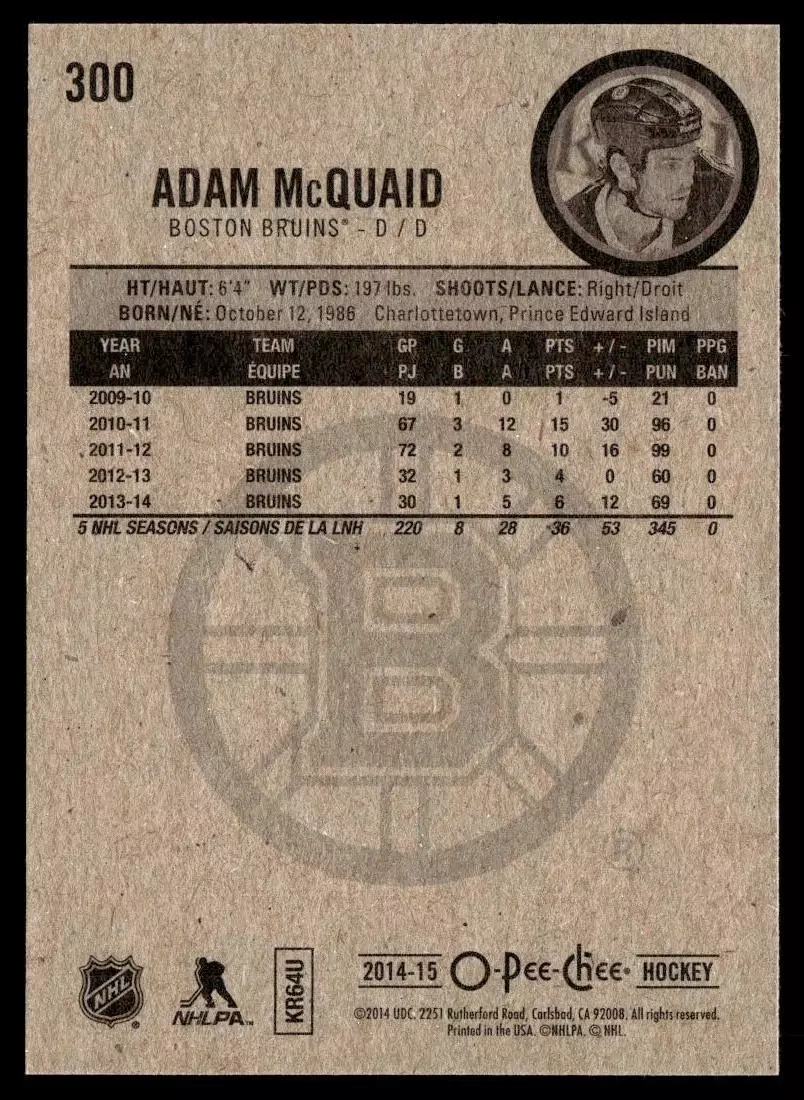 2014-15 O-Pee-Chee #300 Adam McQuaid 1