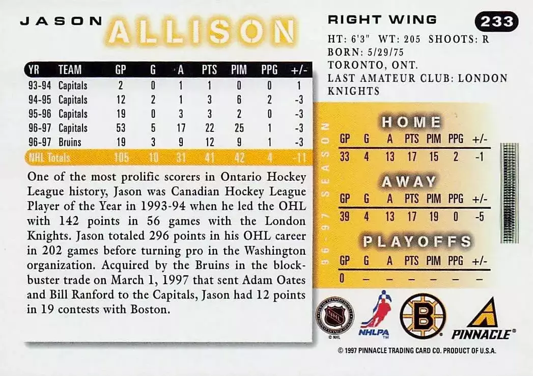 1997-98 Score #233 Jason Allison 1