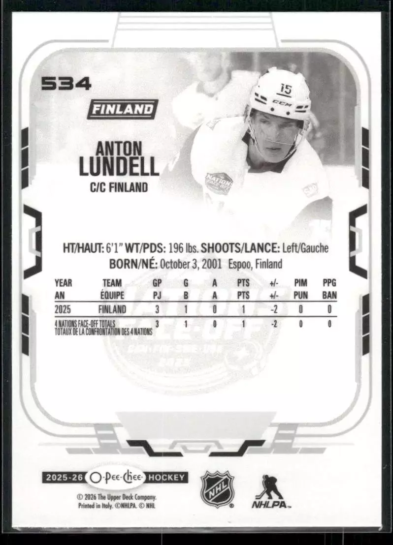 2025-26 O-Pee-Chee #534 Anton Lundell 4N 1