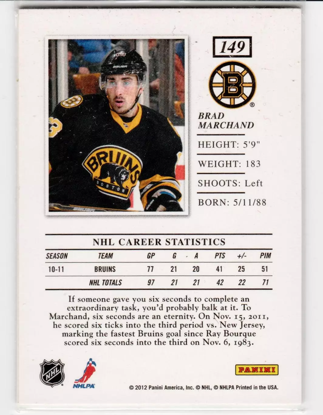 2011-12 Elite #149 Brad Marchand 1