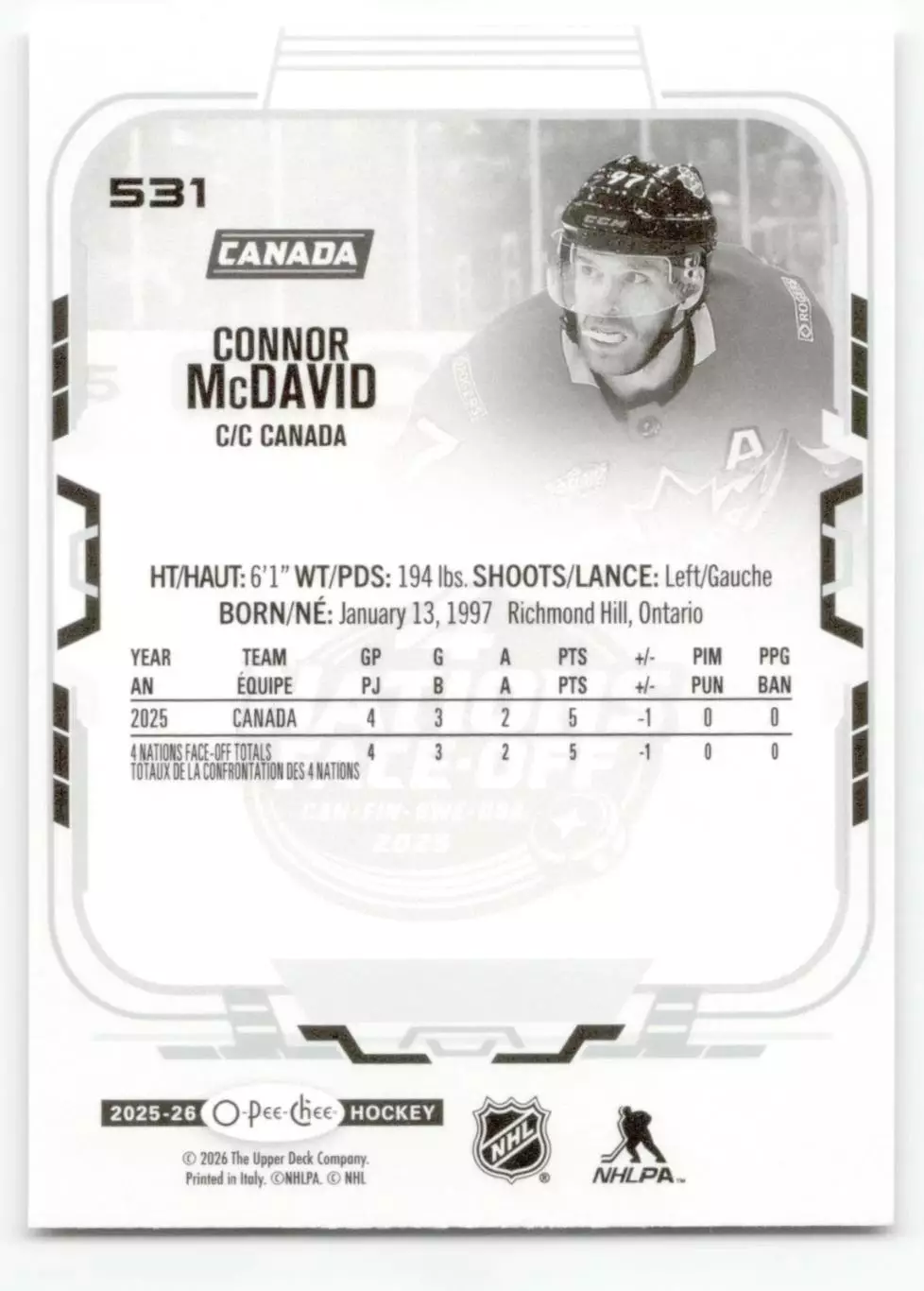 2025-26 O-Pee-Chee #531 Connor McDavid 4N 1