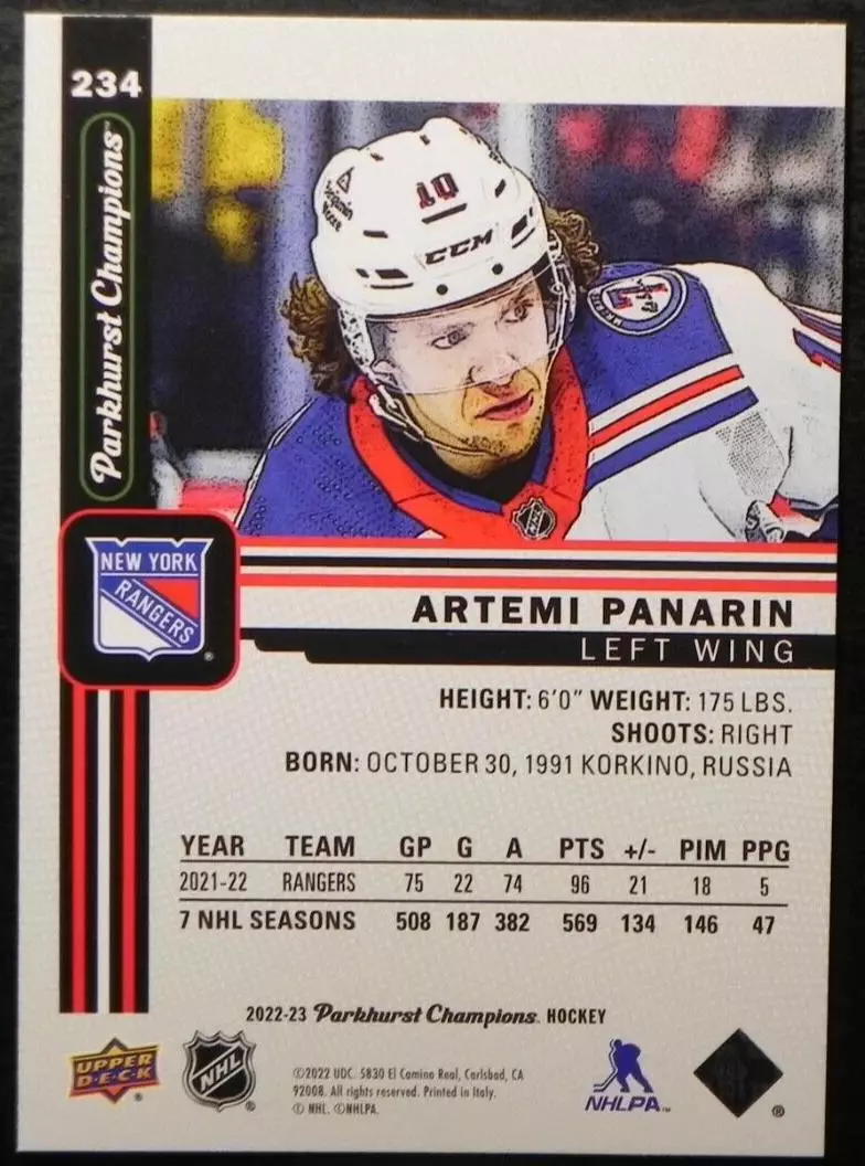 2022-23 Parkhurst Champions #234 Artemi Panarin 1