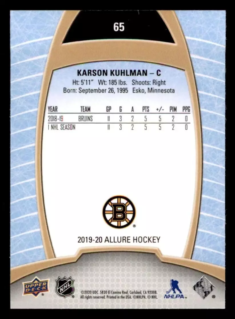 2019-20 Upper Deck Allure #65 Karson Kuhlman RC 1
