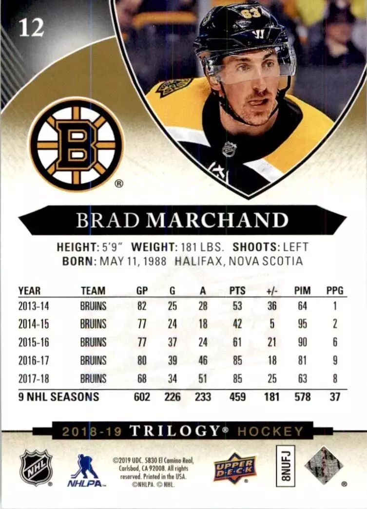 2018-19 Upper Deck Trilogy #12 Brad Marchand 1