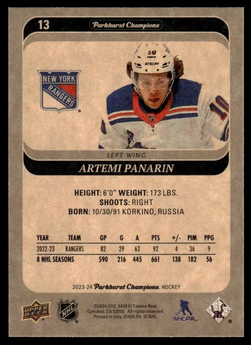 2023-24 Parkhurst Champions #13 Artemi Panarin 1