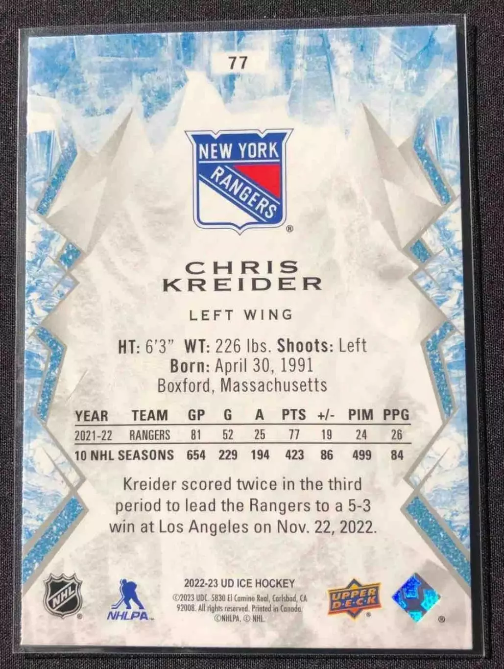 2022-23 Upper Deck Ice #77 Chris Kreider 1