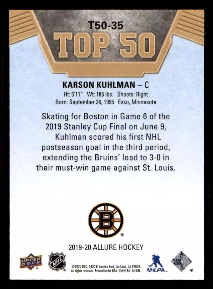 2019-20 Upper Deck Allure Top 50 #T5035 Karson Kuhlman 1