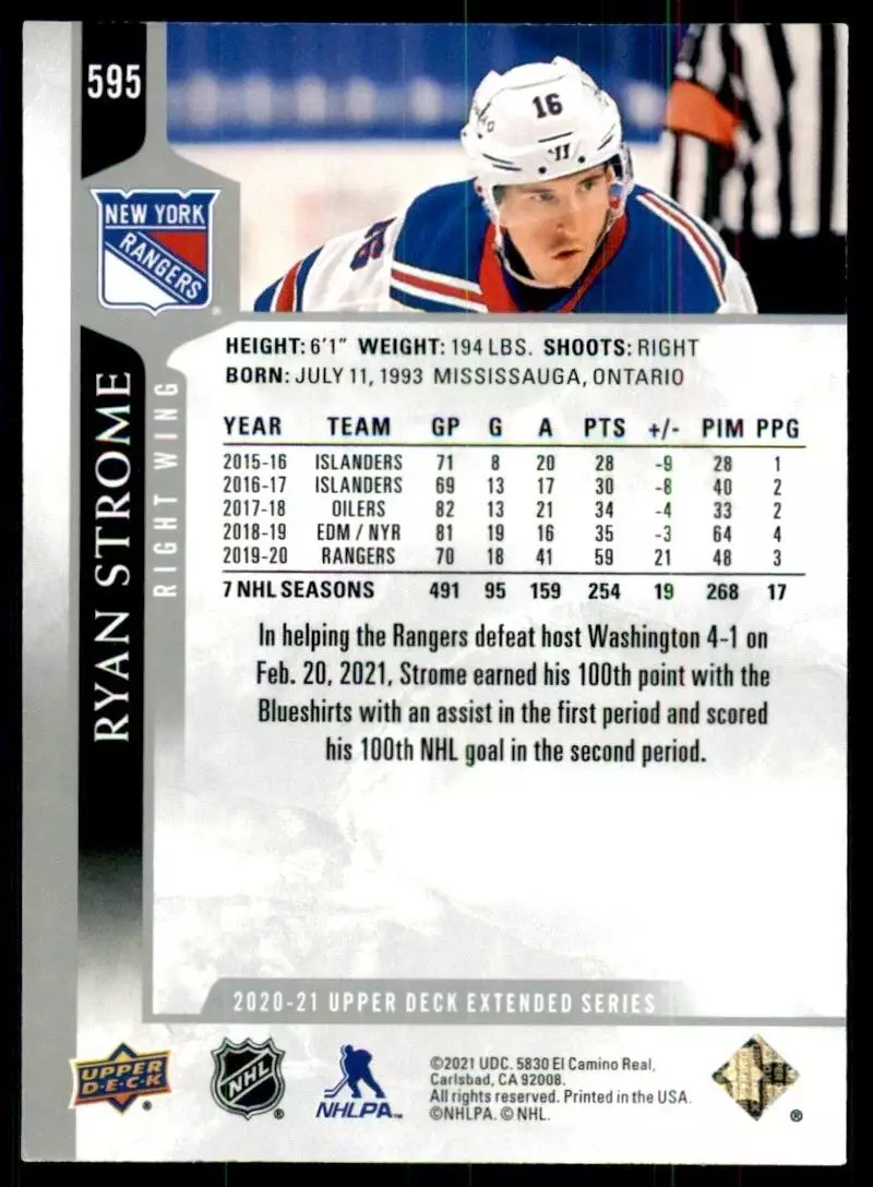 2020-21 Upper Deck #595 Ryan Strome 1