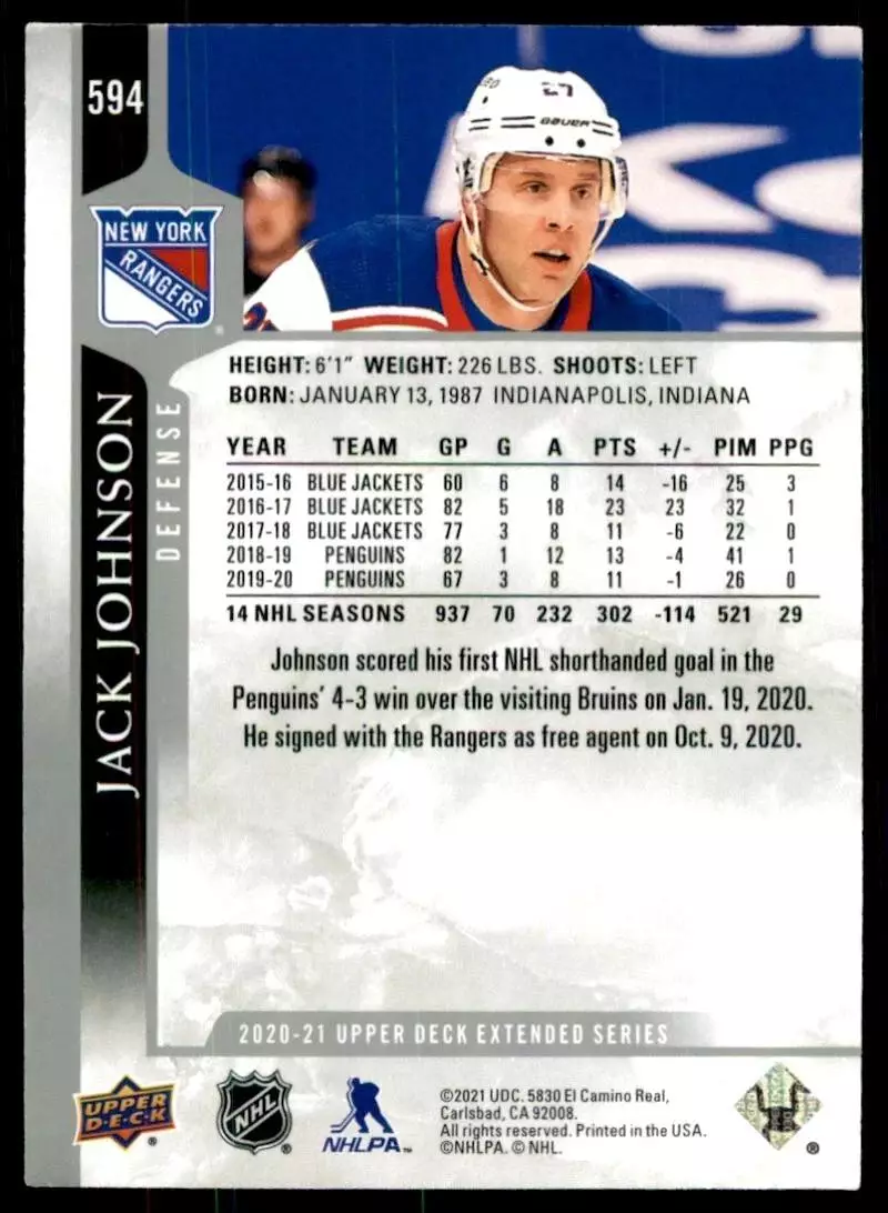 2020-21 Upper Deck #594 Jack Johnson 1