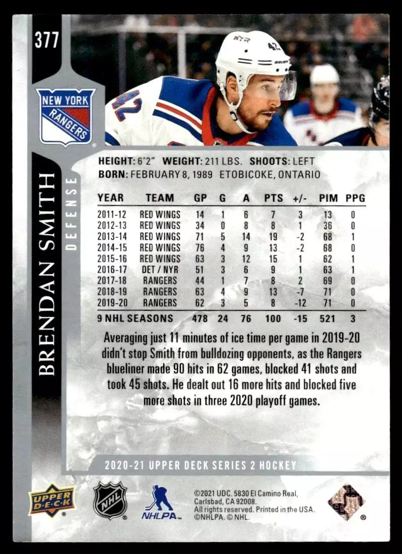 2020-21 Upper Deck #377 Brendan Smith 1