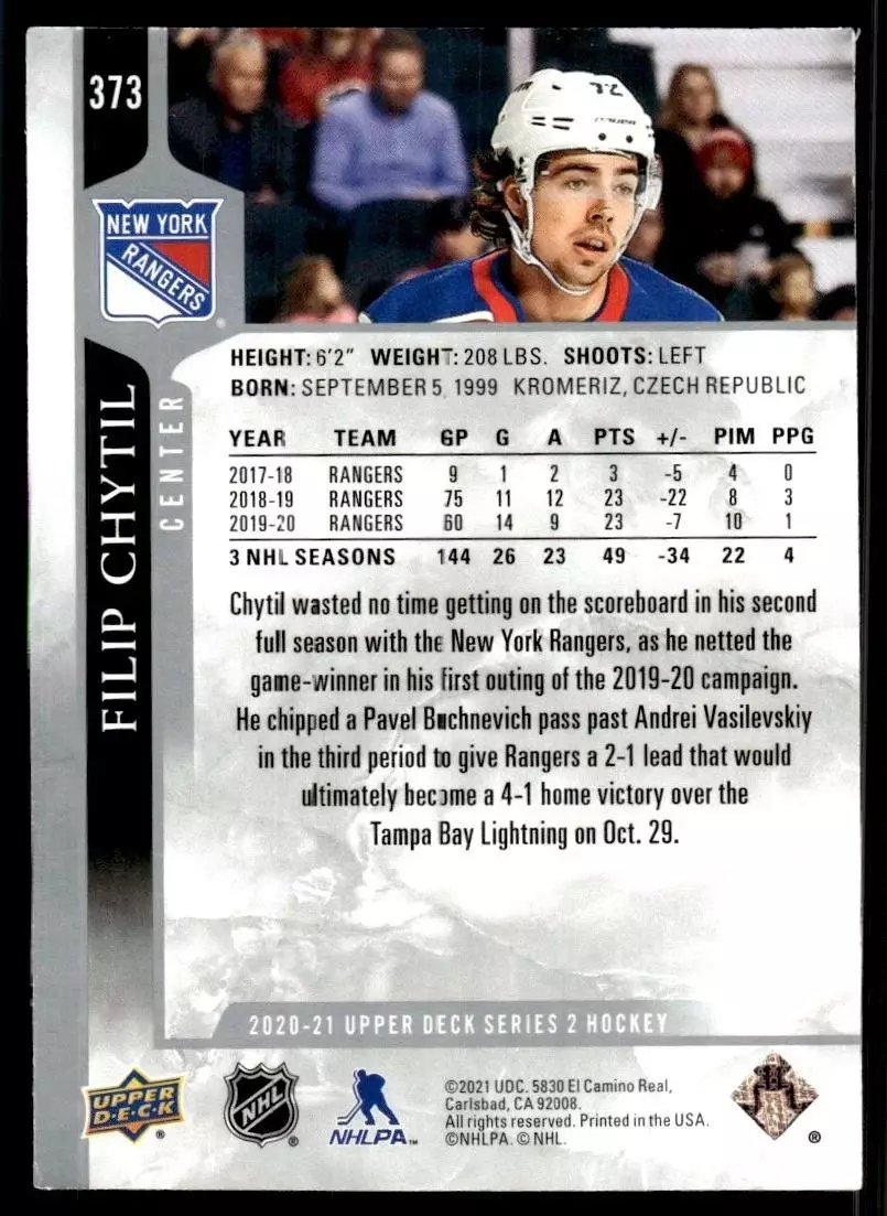 2020-21 Upper Deck #373 Filip Chytil 1