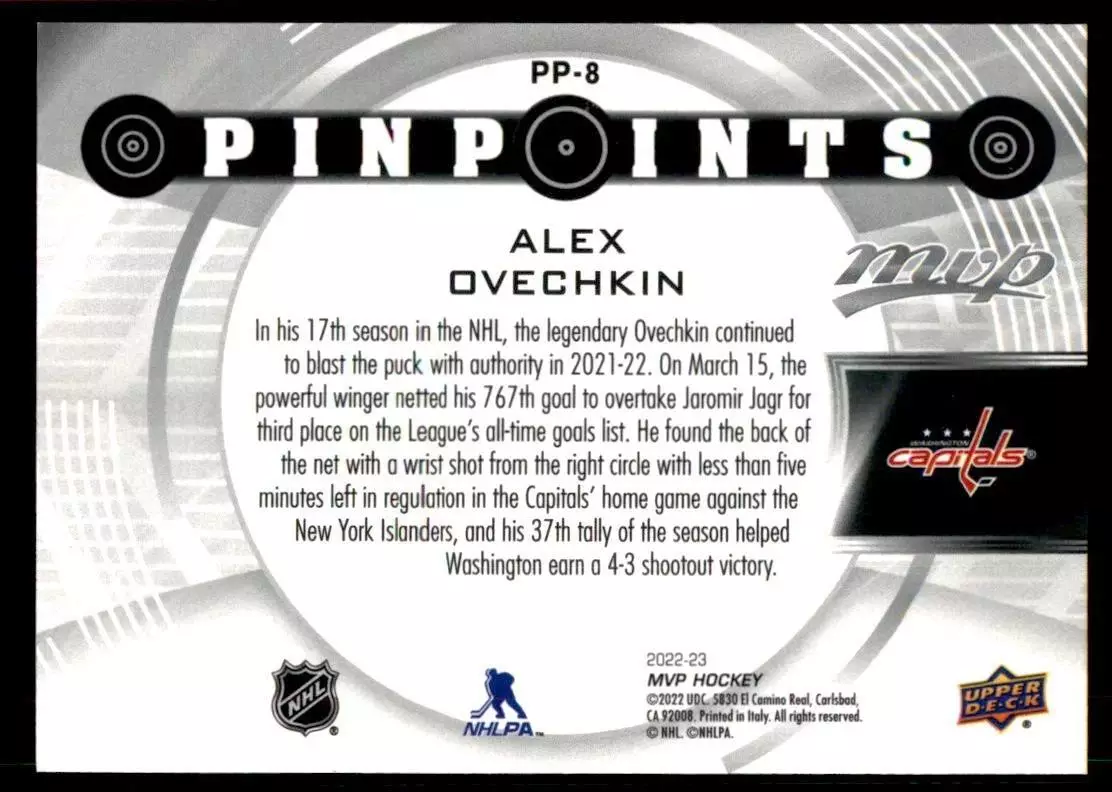 2022-23 Upper Deck MVP Pinpoints #PP8 Alex Ovechkin 1