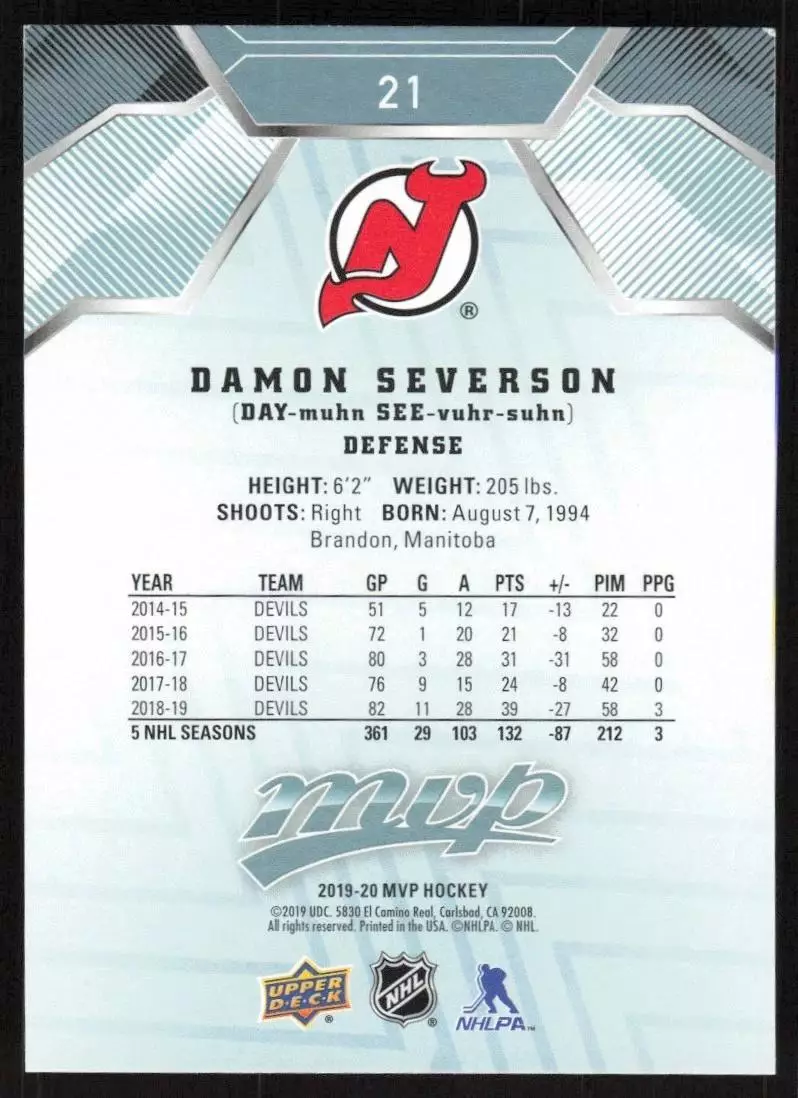 2019-20 Upper Deck MVP #21 Damon Severson 1