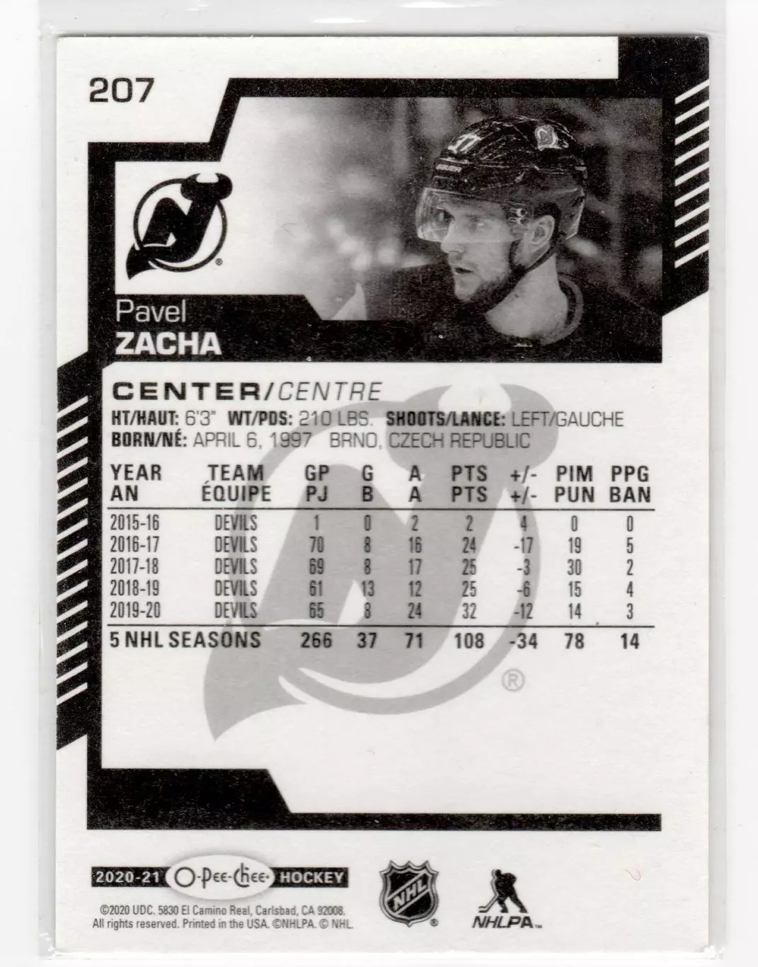 2020-21 O-Pee-Chee #207 Pavel Zacha 1