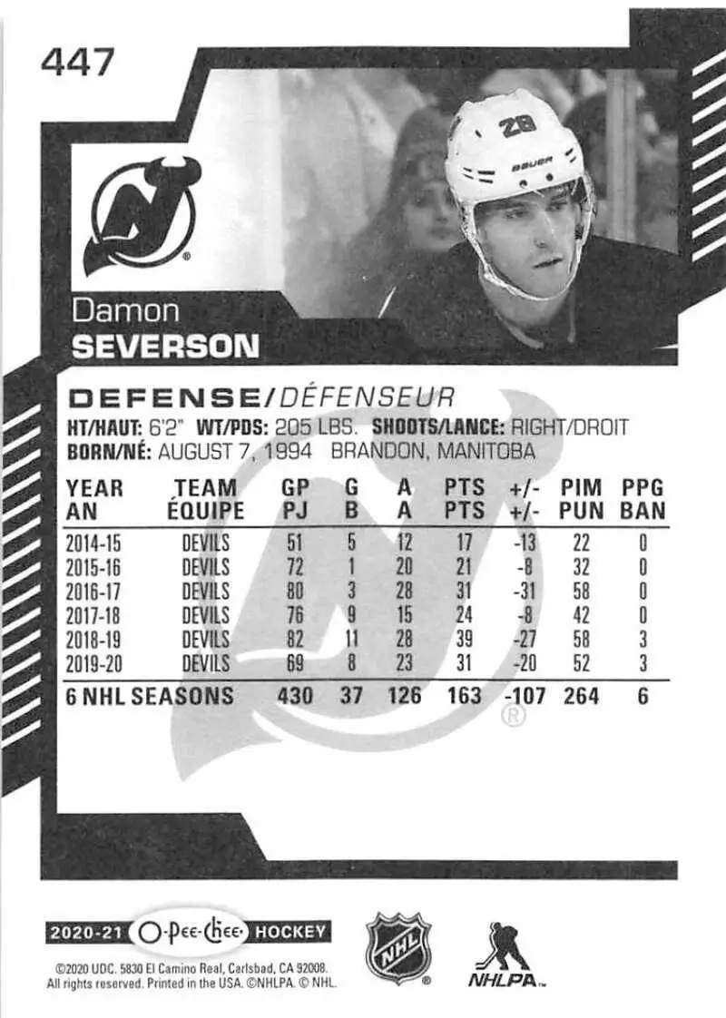 2020-21 O-Pee-Chee #447 Damon Severson 1
