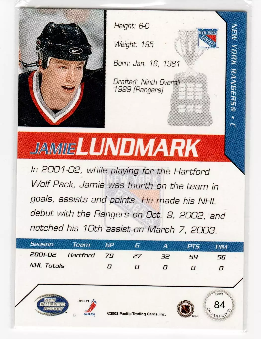 2002-03 Pacific Calder #84 Jamie Lundmark 1