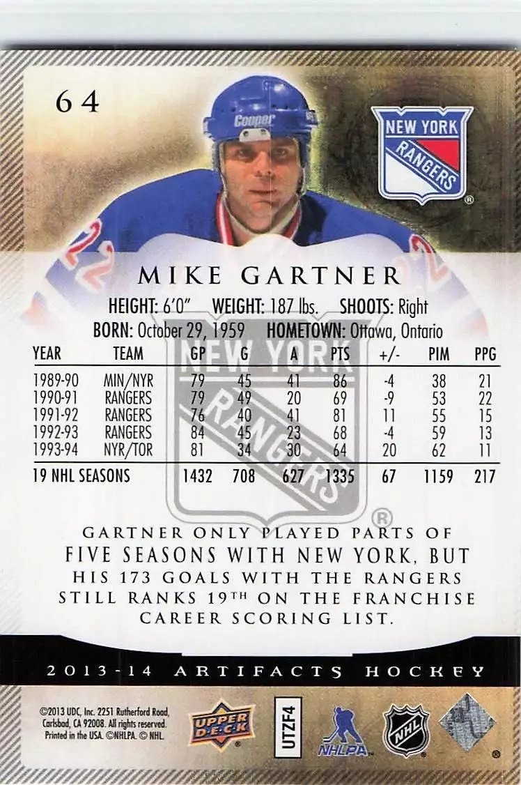 2013-14 Artifacts #64 Mike Gartner 1