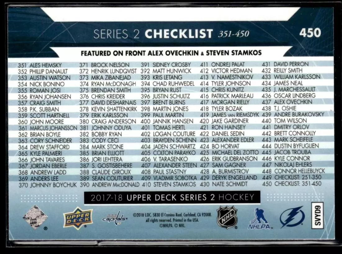 2017-18 Upper Deck #450 Alexander Ovechkin/Steven Stamkos CL 1
