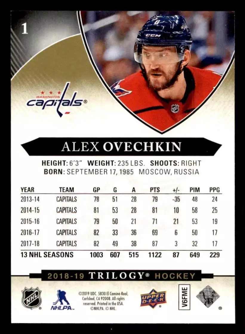 2018-19 Upper Deck Trilogy #1 Alexander Ovechkin 1